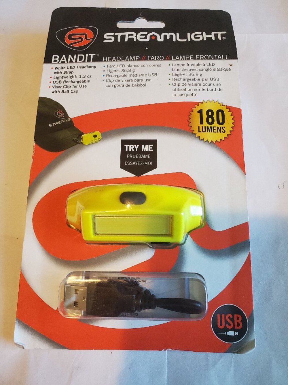 NEW SEALED STREAMLIGHT BANDIT 617003 USB HEADLAMP VISOR CLIP LIGHT